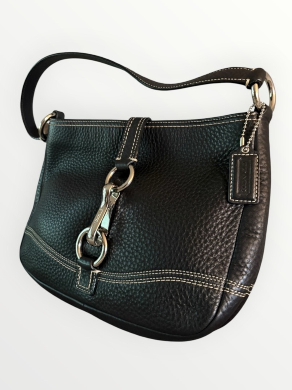 Coach Hamptons Pebbled Leather Hobo Shoulder Bag Black F13086 - Picture 2 of 7